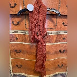 Rust Knitted Fringe Scarf